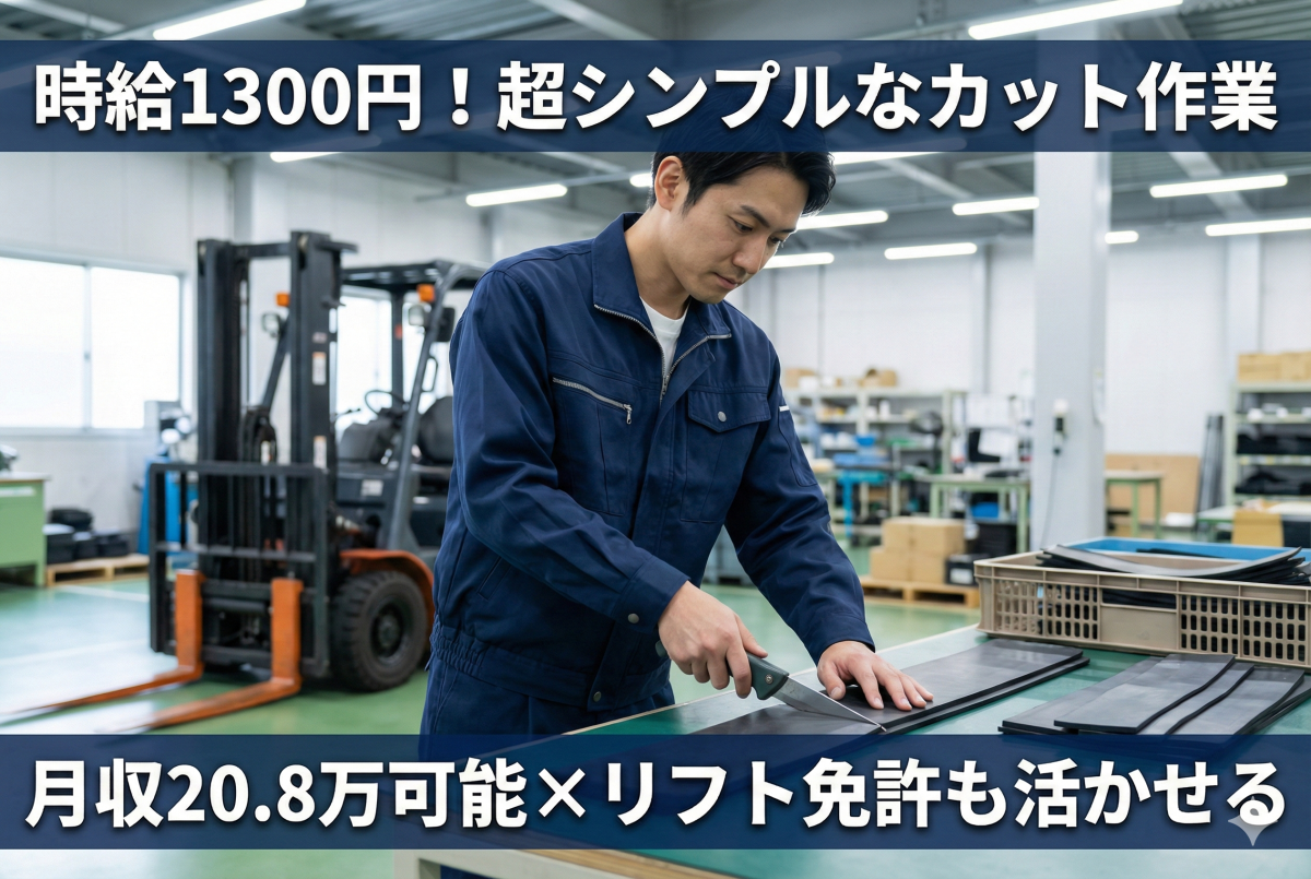 平らなゴム製品のカット作業