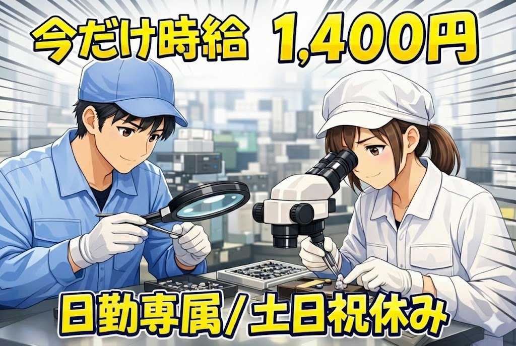 製品の目視検査や仕分けのお仕事//時給1400円/大増員/日勤固定