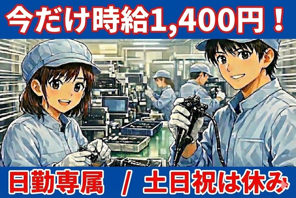 製品の検査や組立など働ける工程多数//時給1300円以上/日勤