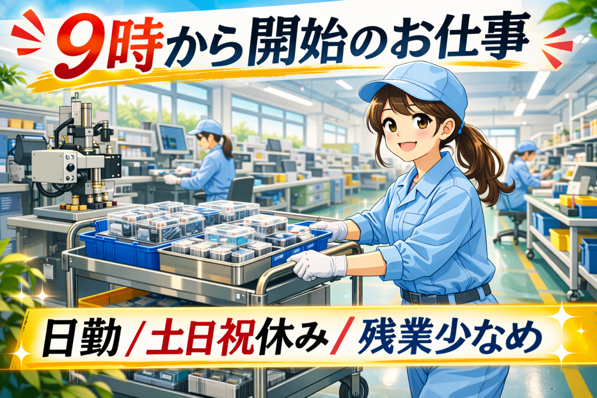医療部品の組立作業//9時からお仕事/時給1250円/年間休日120日以上