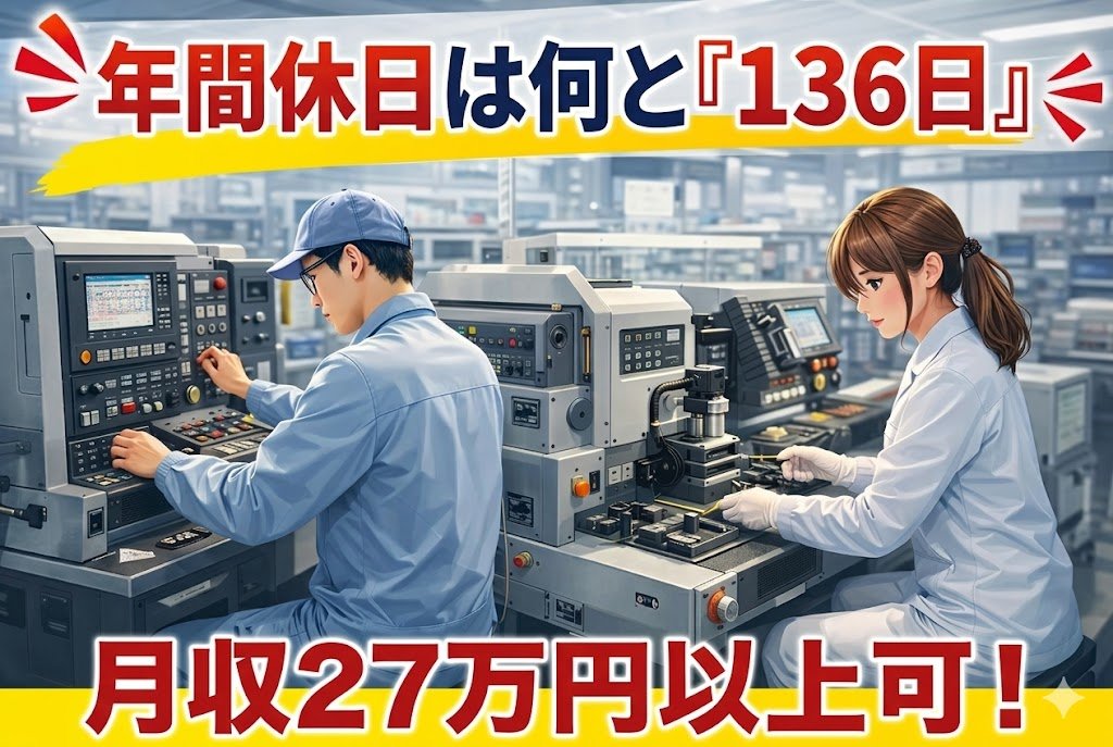 小型製品の製造オペレーター//組込み残業でしっかり稼げます/4勤2休のシフト勤務