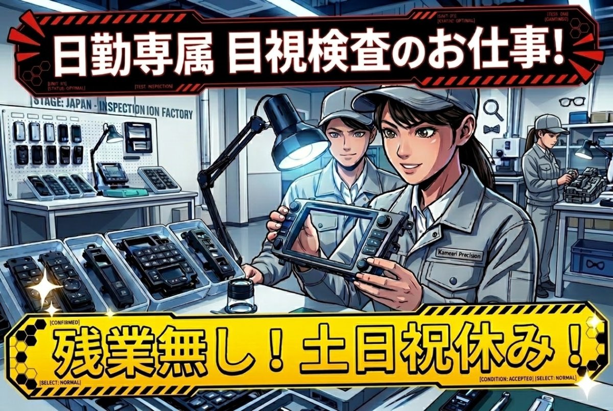 樹脂製品の検品や梱包のお仕事//コツコツ作業/残業すくない