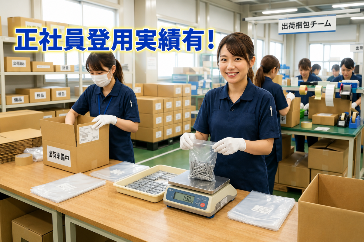 計量・梱包出荷の軽作業スタッフ//定時退社！/年間休日125日/残業はありません！