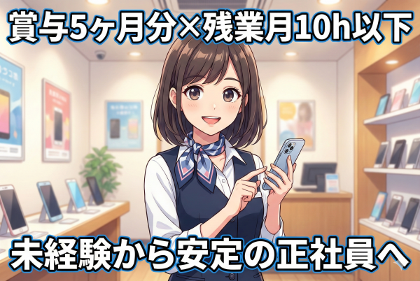 スマートフォンやタブレットの販売員//正社員採用//賞与5か月//残業少なめ