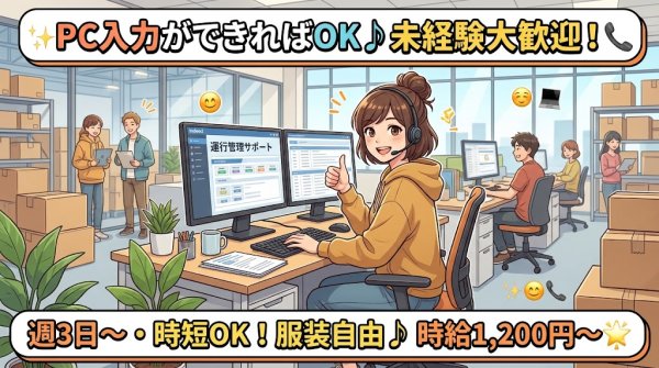 物流センターの運行管理サポート事務//勤務日数相談可/時短勤務OK