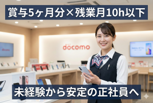 携帯電話やタブレットの販売員//朝はゆっくり10時前に出社//賞与5か月/正社員