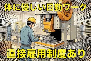 自動車部品のプレス作業//未経験歓迎の日勤ワーク/残業無しでプライベート充実