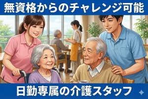 デイサービスでの介護スタッフ//体に優しい日勤のオシゴト/夜勤無しで安定